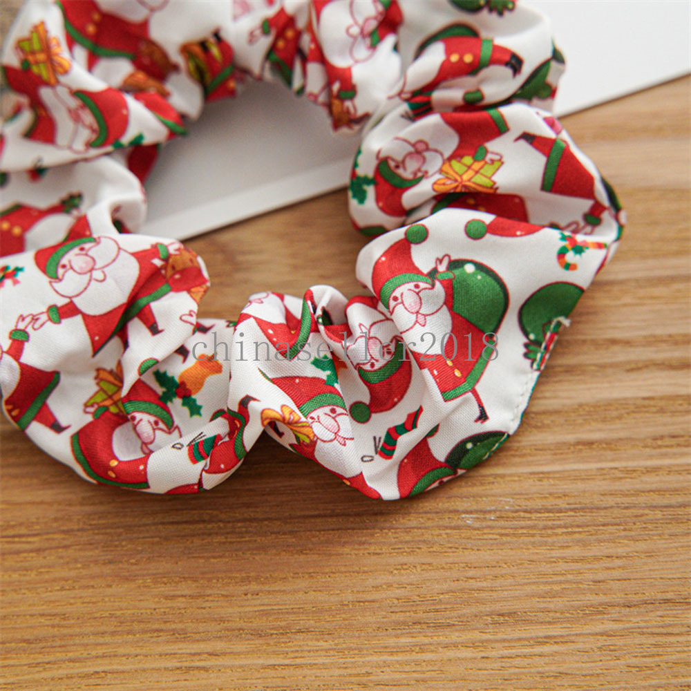 Alta elasticità Babbo Natale Stampa Donna Scrunchie in seta Elastico Multicolor Fascia capelli Porta coda di cavallo Accessori capelli