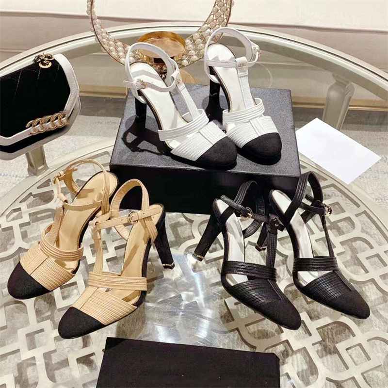 Designer women`s high-heeled sandals Fashion leather Heels Sexy Stiletto Party Shoes High Quality Women`s Wedding LACES Buckle Hotel Dress LACES Box Large size 35-41