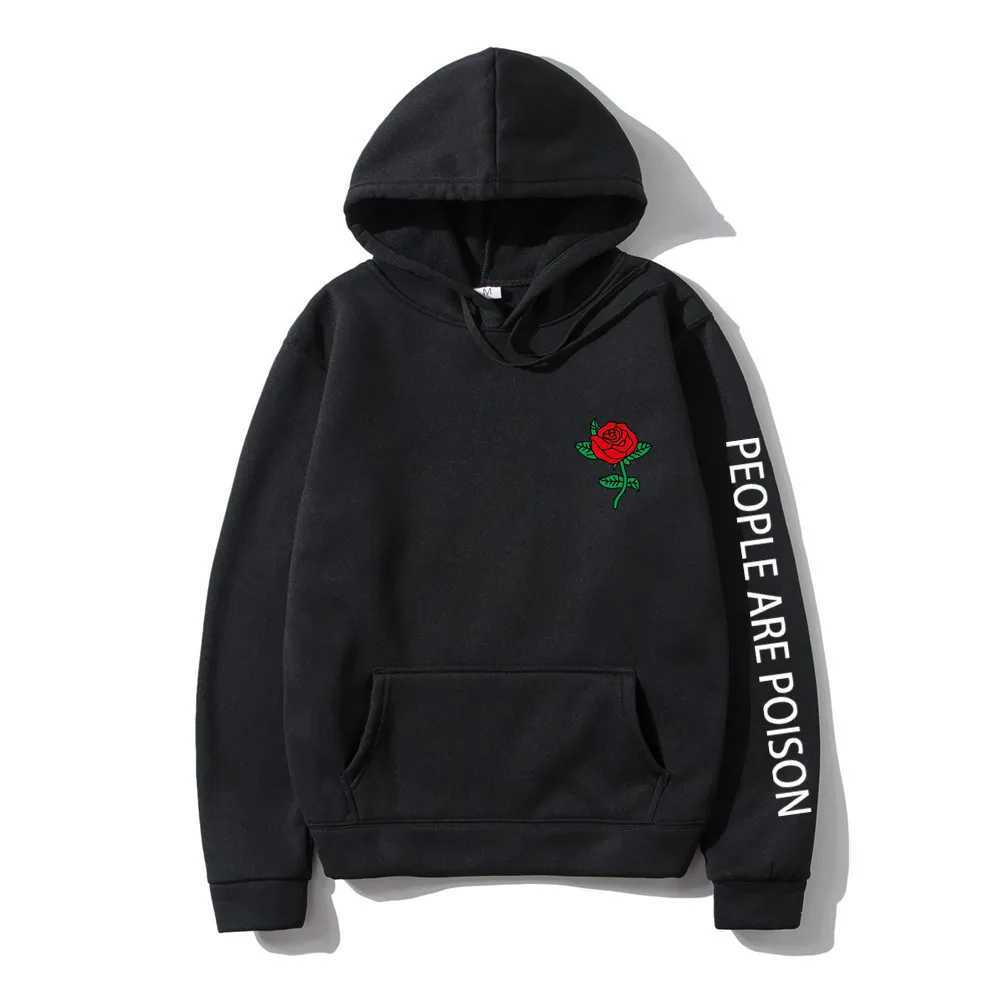 Men's Hoodies Sweatshirts Harajuku Hoodie Men Fashion Red Rose Flower Sweatshirt with print Autumn Winter Strtwear Men Women Casual Pullover Hoody male T240425