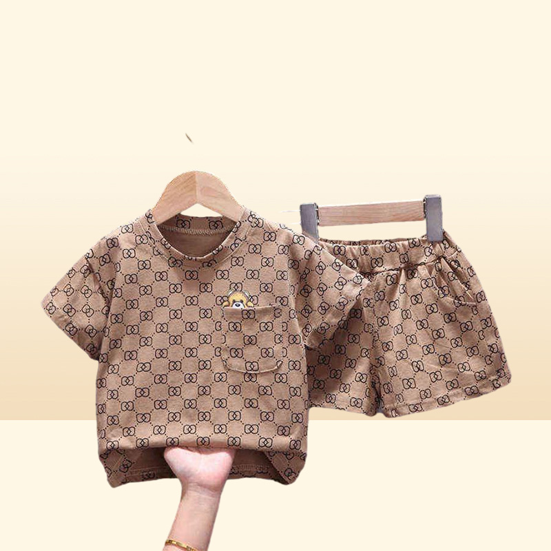 Fashion Toddler Color Matching Stamping Clothes Set Baby Boys Girls Summer Short Tshirt Shorts Bambini Bebes Tracksuits G2205761135