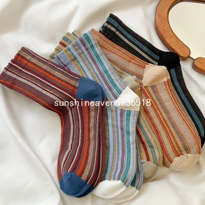 Calcetines de mujer de estilo coreano, calcetines coloridos a rayas Harajuku Retro Vintage, calcetines de tripulación, moda para chicas japonesas, calcetines bonitos Kawaii