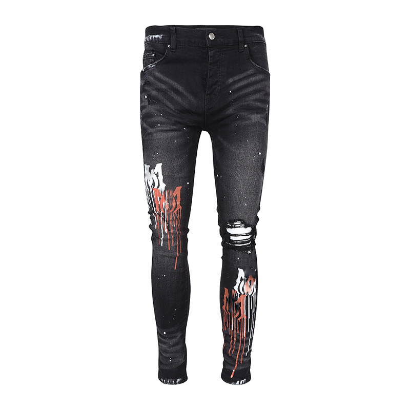 Jeans pour hommes imitation vieille moto moto jeans rock skinny slim déchiré lettres top qualité marque hip hop denim designers pantalons taille 28-40