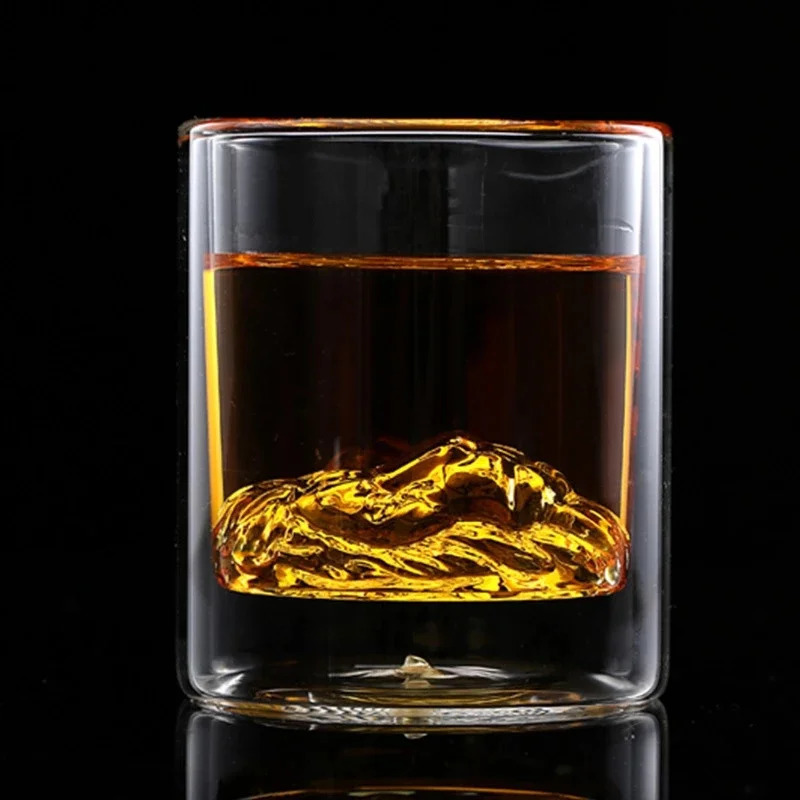 Mugs Creative Lion Head Bottom Double Wall Glass Mug Whiskey Spirits Liquor Cocktail Beer Water Cup Bar Drinkware 231013