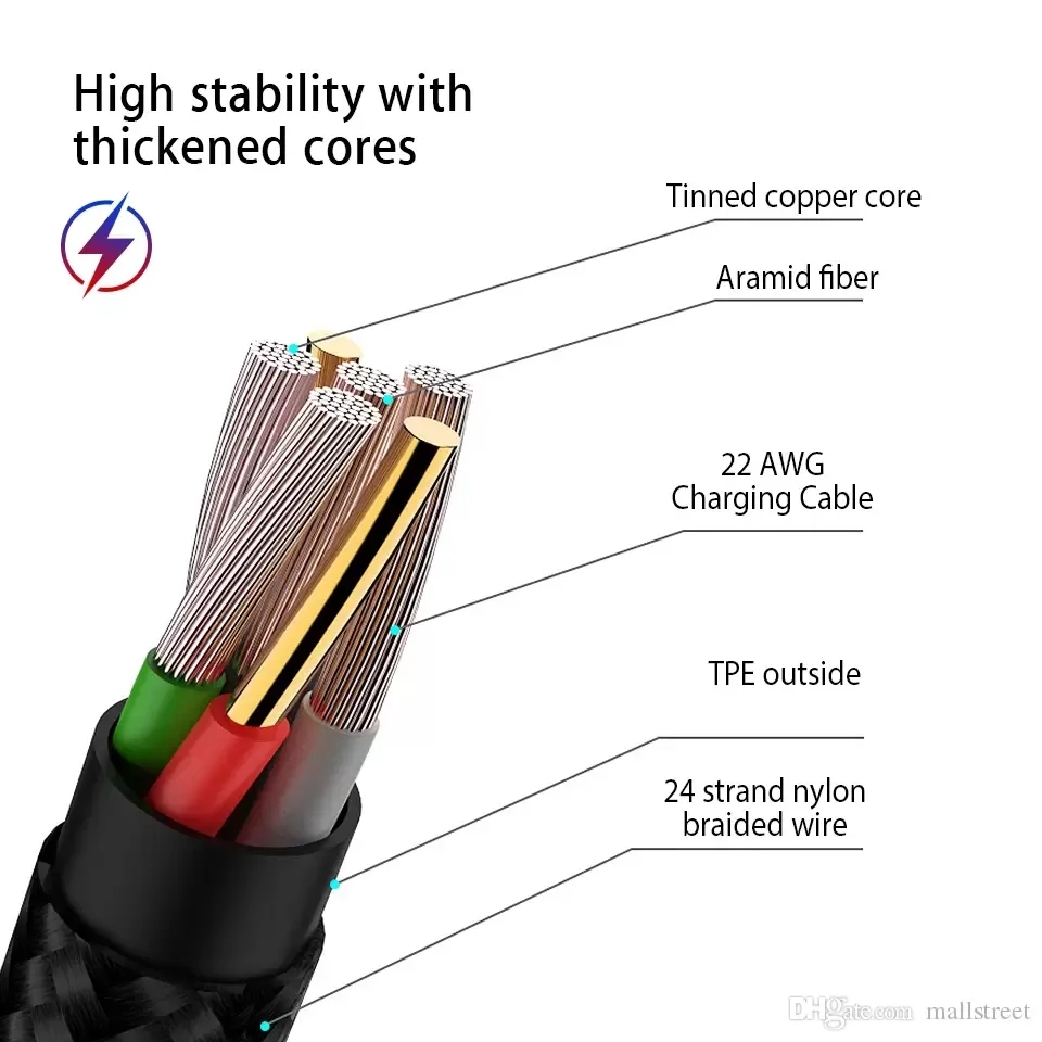 Cable de carga rápida USB tipo C 3.5A 1,2 M 3 en 1 Cable de carga Micro LED USB-C para Samsung S22 S24 S23 Nokia LG Pixel Xiaomi