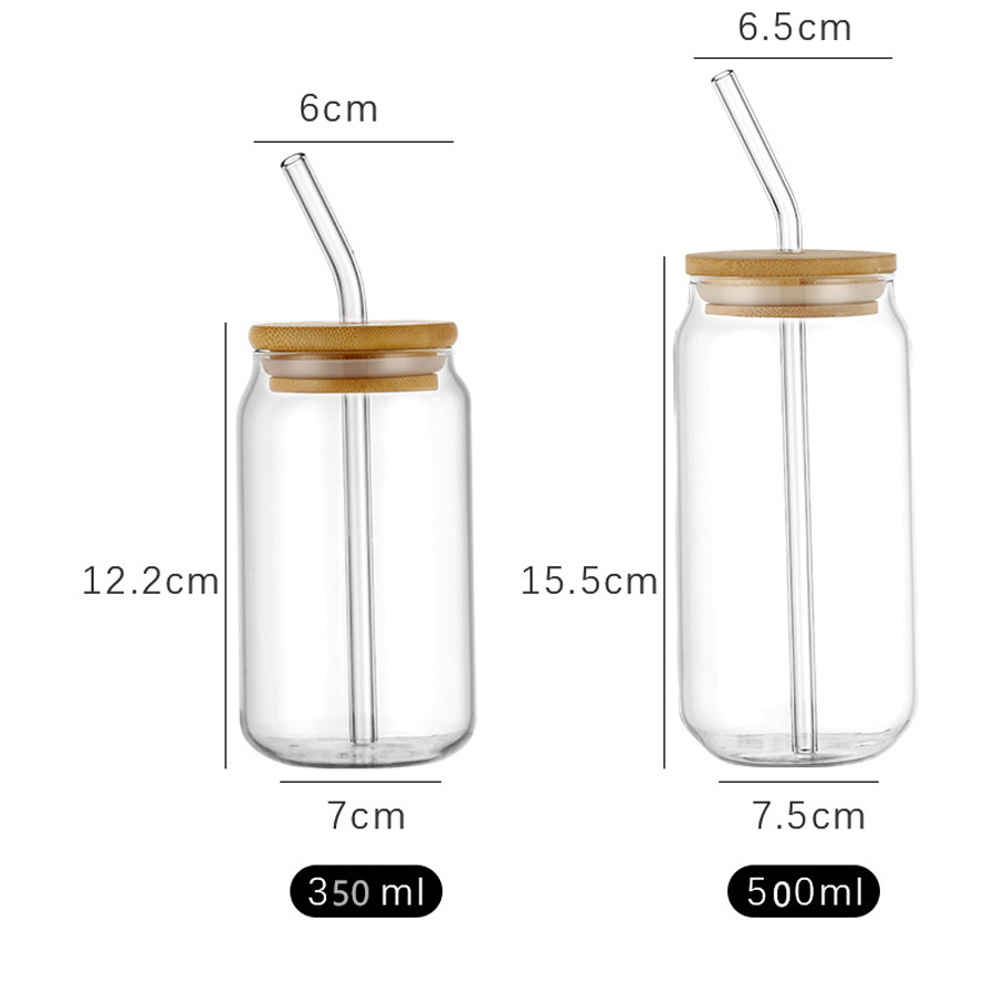 350 ml / 500 ml sublimatie glazen beker kan met bamboe deksel ijskoffie glas helder of mat Mason Jar beker sapfles voor zomerfeest glazen beker met deksel en rietje