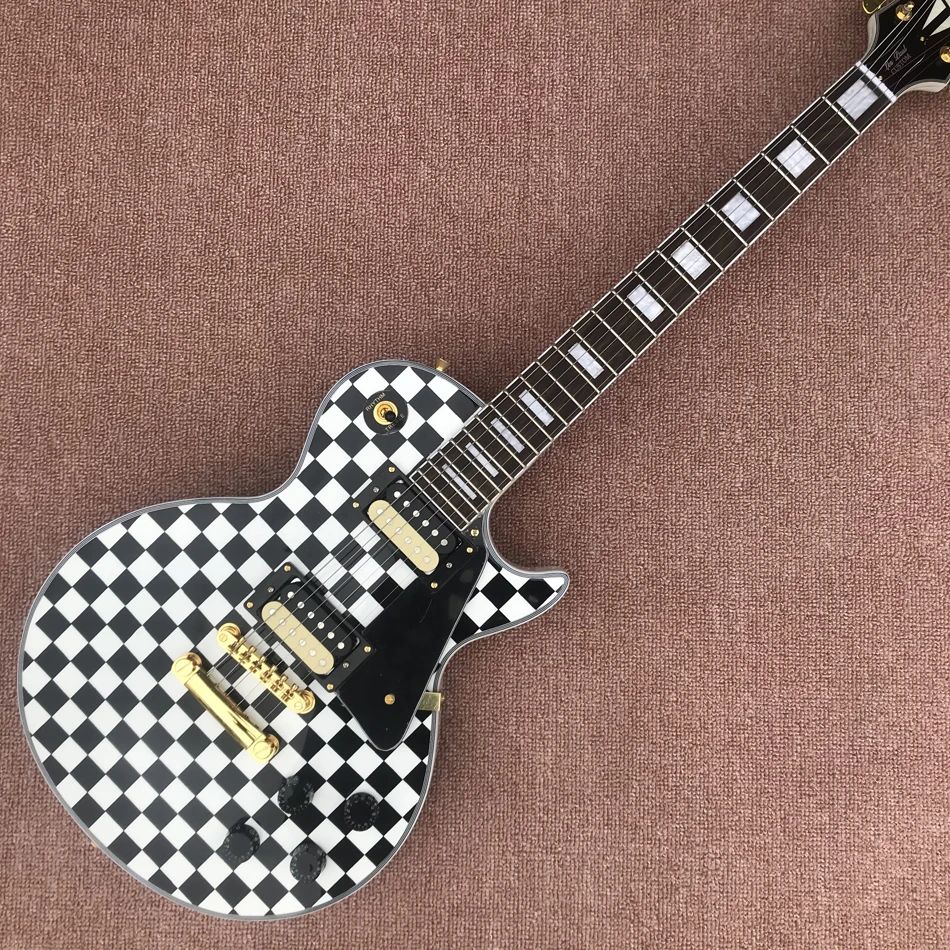 Black and White Lattice Electric Guitar, Rosewood Fingerboard, Gold Hardware, 