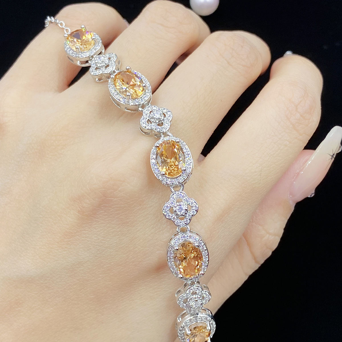 Girl Jewelry Champagne Zircon Full Diamond Imitation Mosan Platinum Plated Bracelet women Party Jewelry Birthday Gift