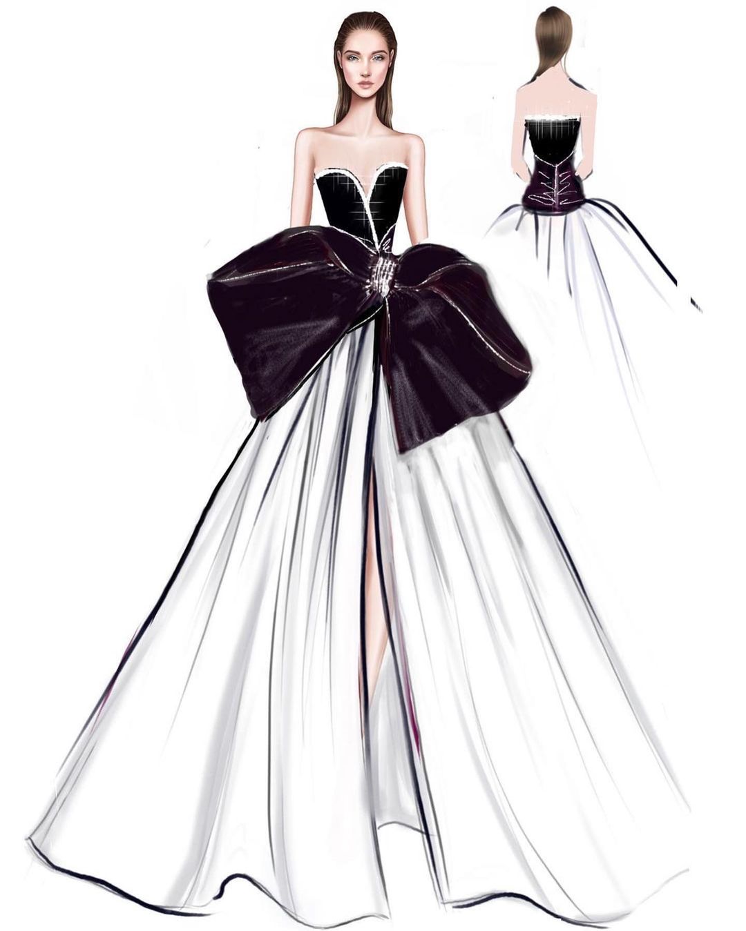 White Black A Line Evening Dresses Sweetheart Bow Tie Celebrity Dress Beading Puffy Skirt Vestido De Novia