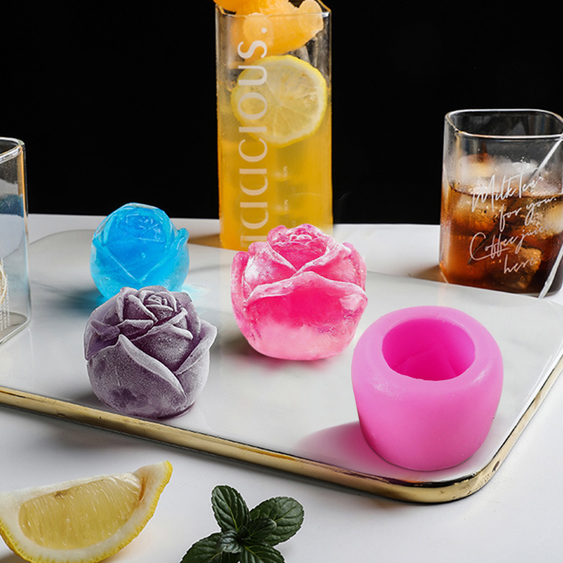 Stampo cubetti di ghiaccio a forma di rosa in silicone 3D Stampo gelato in silicone Stampo palline di ghiaccio riutilizzabile Stampo cocktail di whisky 1014