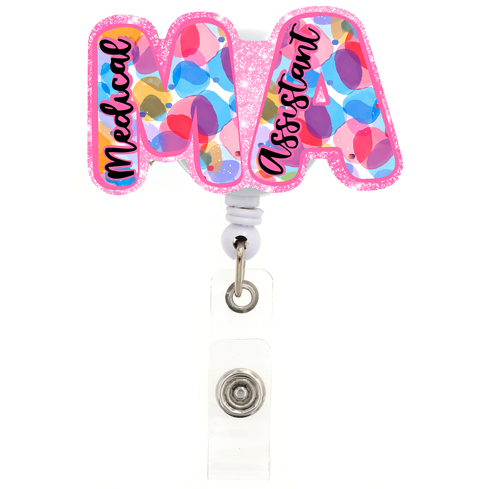 Custom Acrylic Medical Assistants Badge Reel Retractable for Nurse Office Workers MA Badge Holder With Clips Office Supplies Accessories