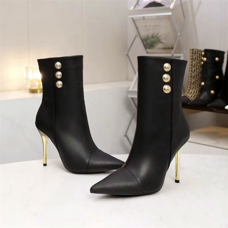 Fashion women's high heels Fashion boots Spring and autumn new designer leather sexy women's boots Thin heel cowhide ankle boots Brand party shoes 10 cm high heel