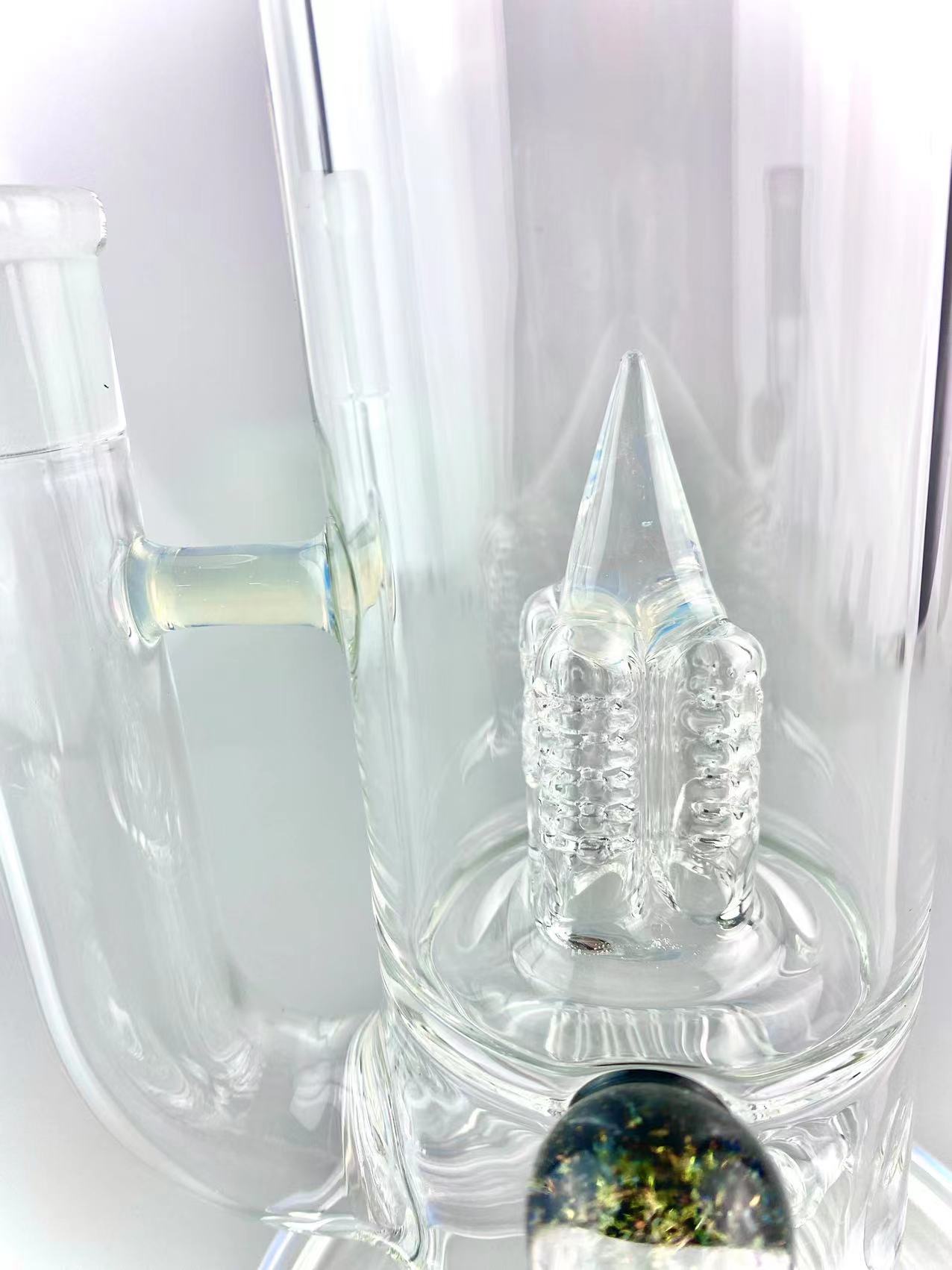 Geheime weiße Bong mit gebogenem Hals, Rauchpfeifen, 18 Zoll hoch, 18-mm-Verbindung, 2 Inline-Percs zum Drehen, 4 Spritzer, 1 Murmel hinzufügen