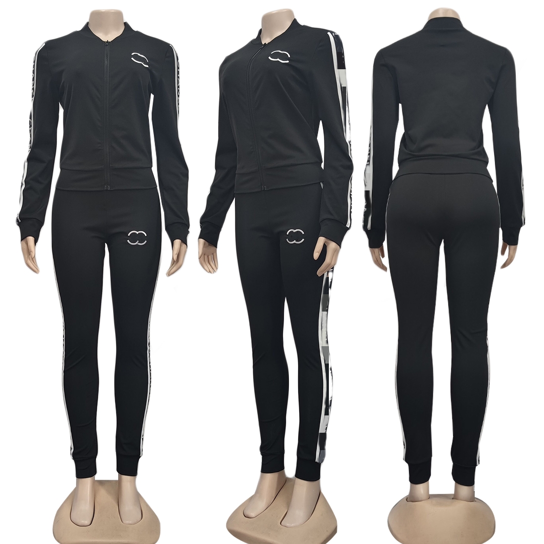 2023 Sporty Two Piece Pants Tracksuit Women Casual Print Jacket and Sweatpants Sets Free Ship