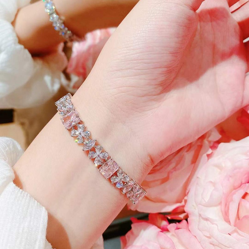 Frauen Hochzeit Schmuck Mode Nachahmung Smaragd grün rosa Kristall Zirkon Diamant süße Armband Freundin Party Schmuck Geburtstagsgeschenk