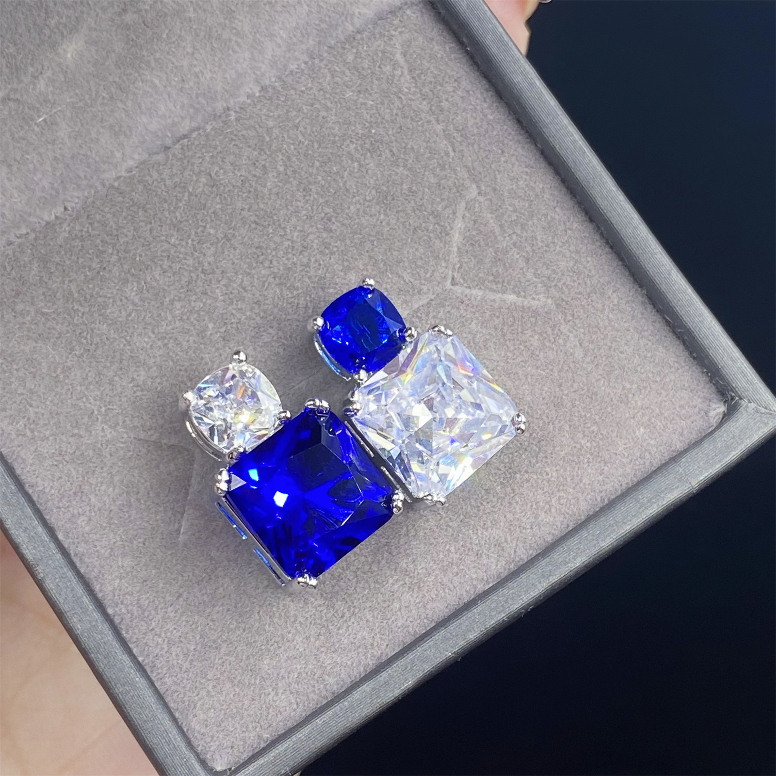 Flickor smycken örhängen simulerade safir blå kristall zirkon diamantörhängen studs flickor fest smycken födelsedag present