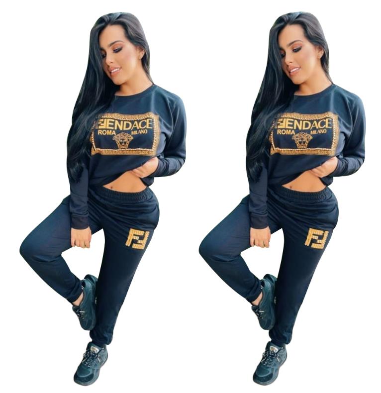 Women's sportswear designer sportswear women's sportswear autumn and winter fashion casual new hot stamping casual long sleeves+long pants set J2921