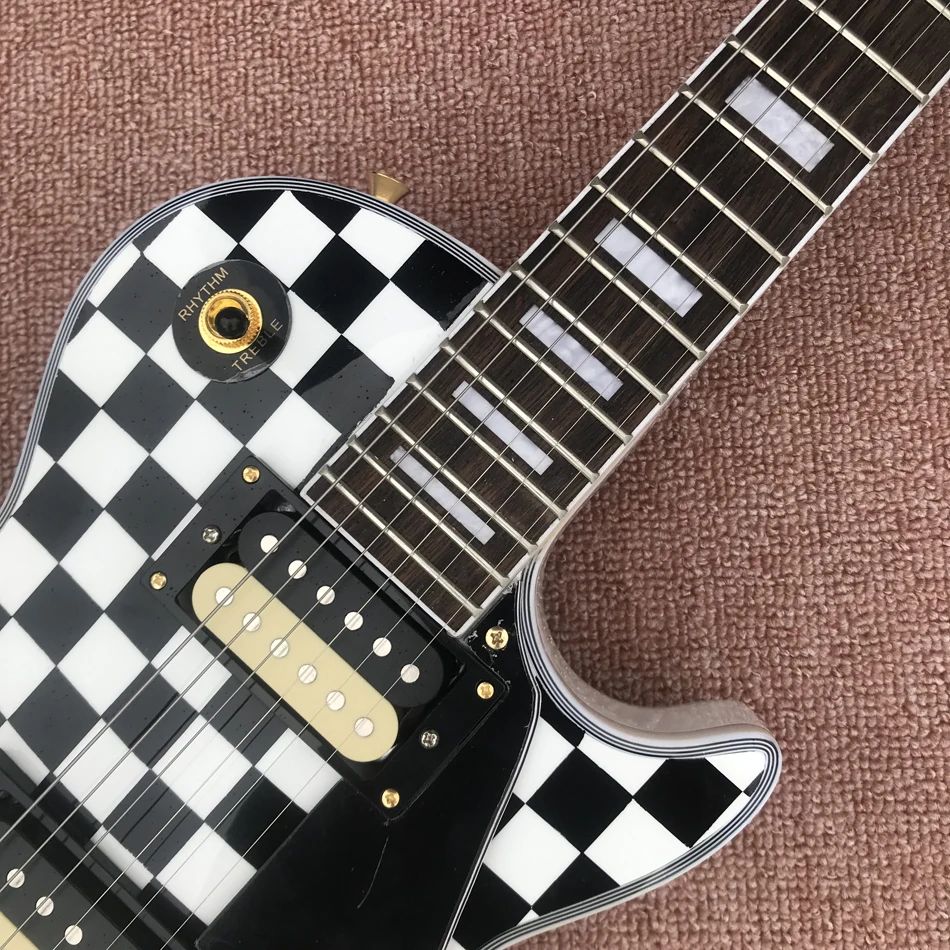 Black and White Lattice Electric Guitar, Rosewood Fingerboard, Gold Hardware, 