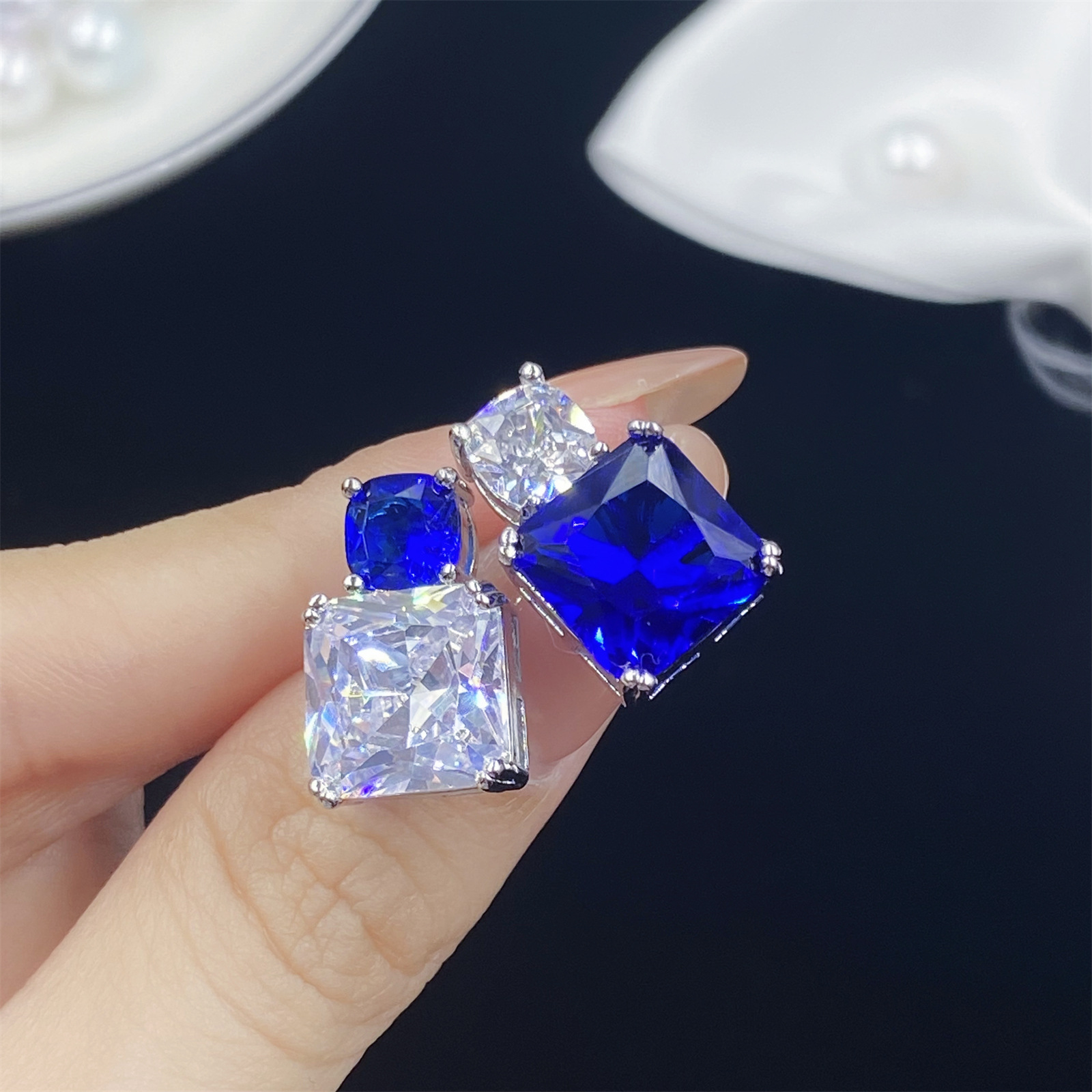 Flickor smycken örhängen simulerade safir blå kristall zirkon diamantörhängen studs flickor fest smycken födelsedag present