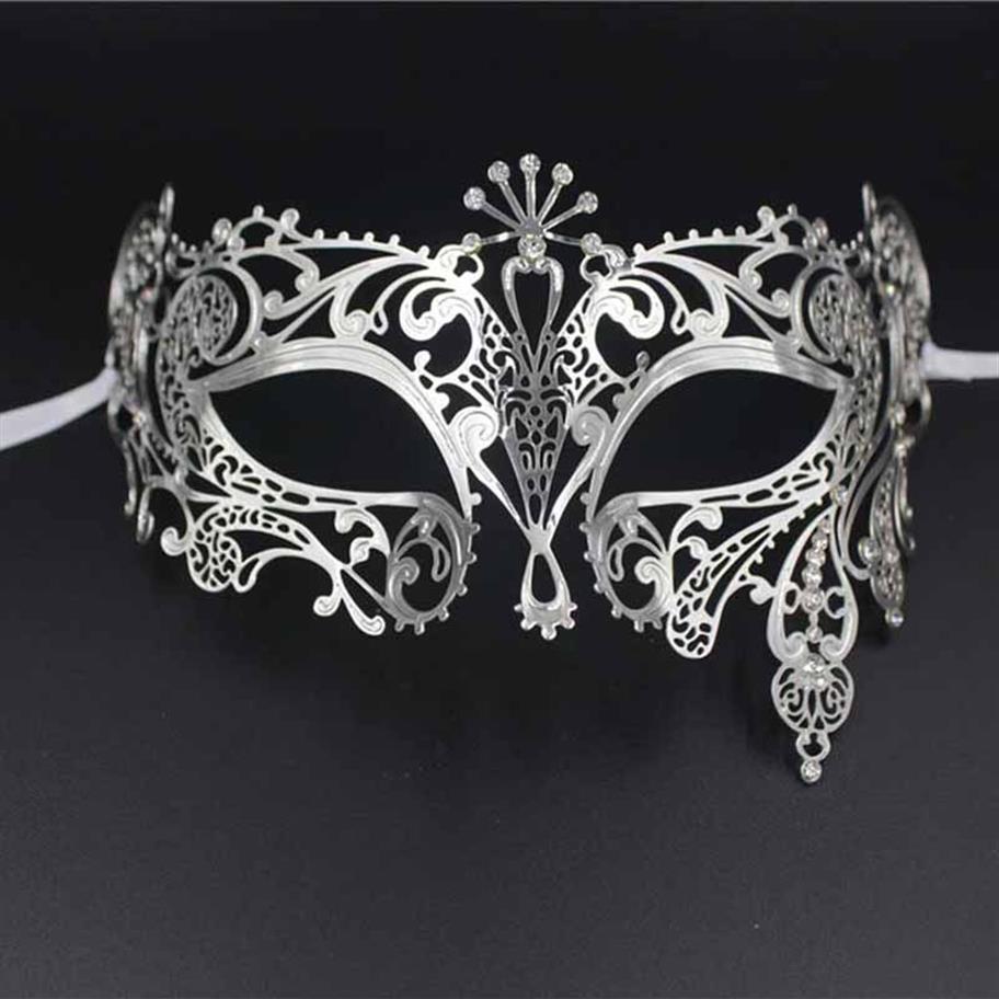 Halloween Mask Fun White Wedding Mask Gold Silver Metal Venetian Masquerade Opera Halloween Party Ball Eye Masks Black Prom Costum2254