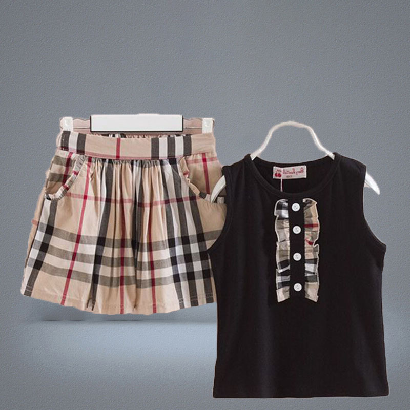BambiniSummer Girls Lace Sleeveveless Tshirts Plaid A Skirt Abito bambini Designer ClodeSize100140CM5223709