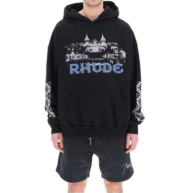 Designer Mens Fashion Hoodie Womens Rhde Letter Tryckt broderad hoodie Design Rh Castle Pattern Tröja Män Utgående lös avslappnad över storlek Päls