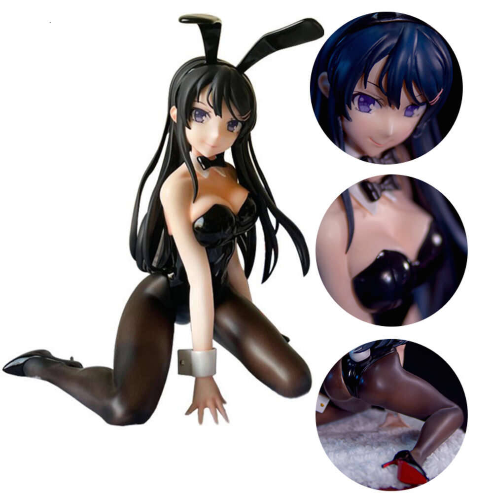 マスコットコスチューム10cmアニメフィギュアsakurima mai sexy bunny girl黒いシルクデタッチ可能モデルおもちゃpvc膝をつく姿勢人形ギフト収集飾り