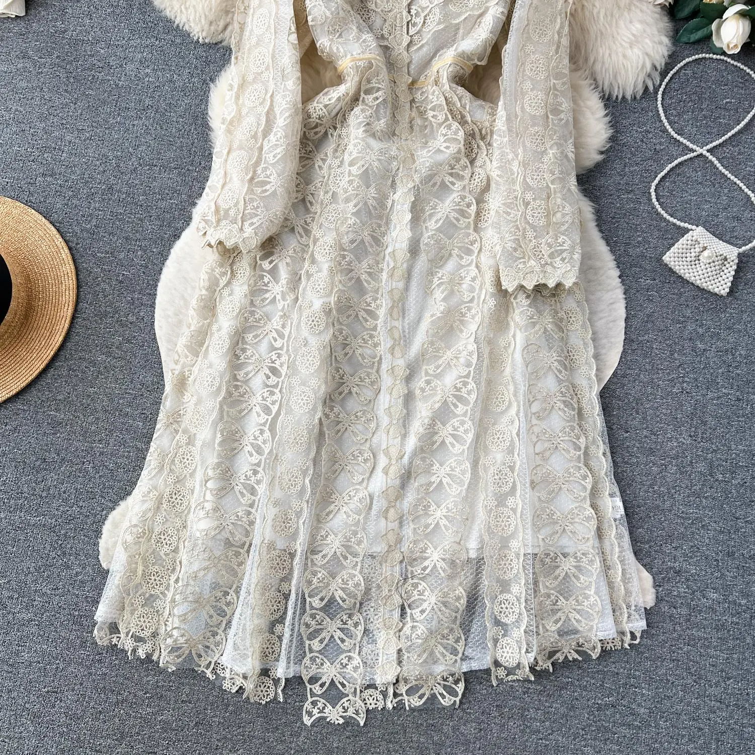 Basic Casual Dresses Women Luxury Flower Embroidery Mesh Dress Festa High Quality Elegant Cocktail Party Robe Vintage Designer Wedding Vestidos 2024