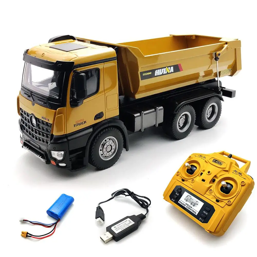 Huina 1582 Rc Car Large 1:14 10Ch Alloy Remote Control Dump Truck Caterpillar Transportation Cars Engineering Car Toys for Boys