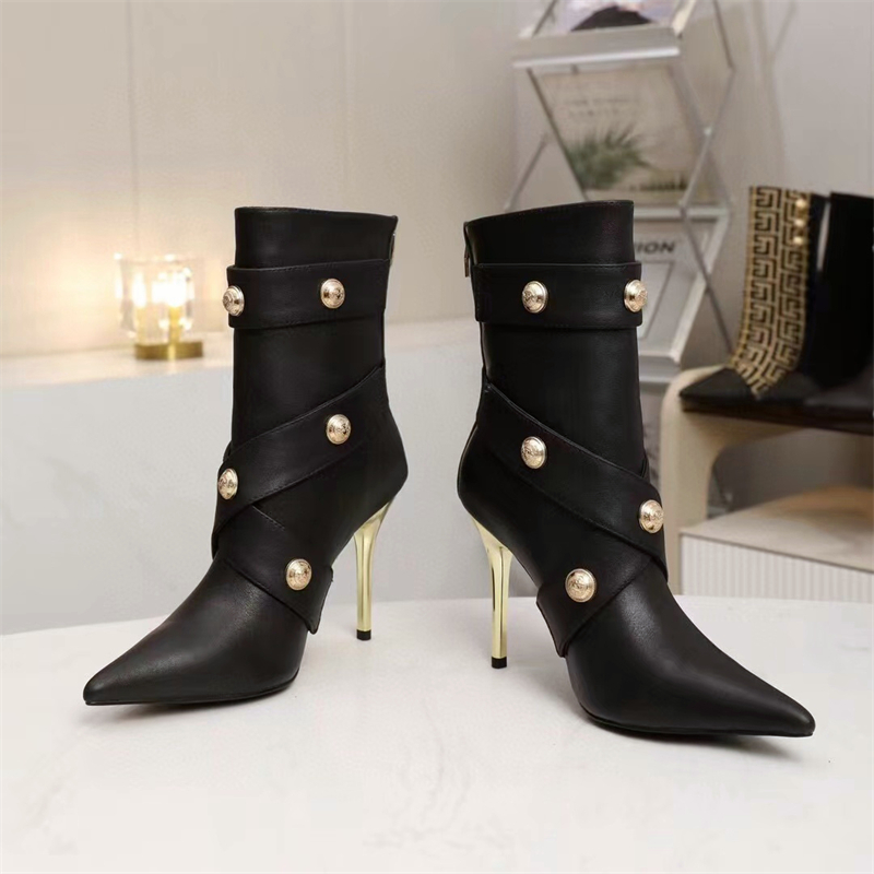 Fashion women's high heels Fashion boots Spring and autumn new designer leather sexy women's boots Thin heel cowhide ankle boots Brand party shoes 10 cm high heel