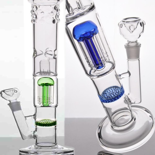 Nieuwste Glazen waterpijpen glazen bongs met Groene sprinkle perc en ronde liner perc en gear perc Ash Catcher 18mm