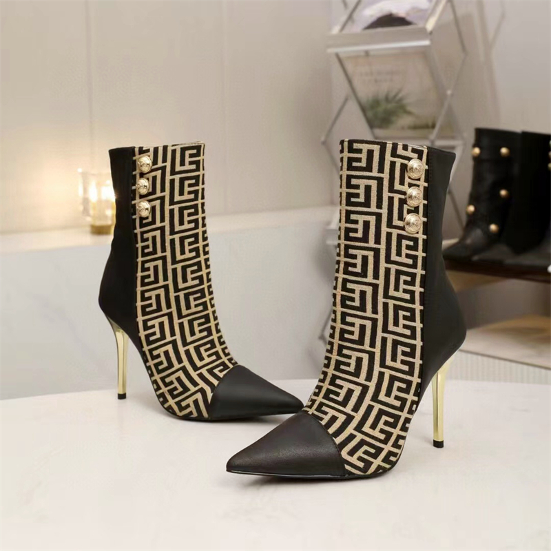 Fashion women's high heels Fashion boots Spring and autumn new designer leather sexy women's boots Thin heel cowhide ankle boots Brand party shoes 10 cm high heel