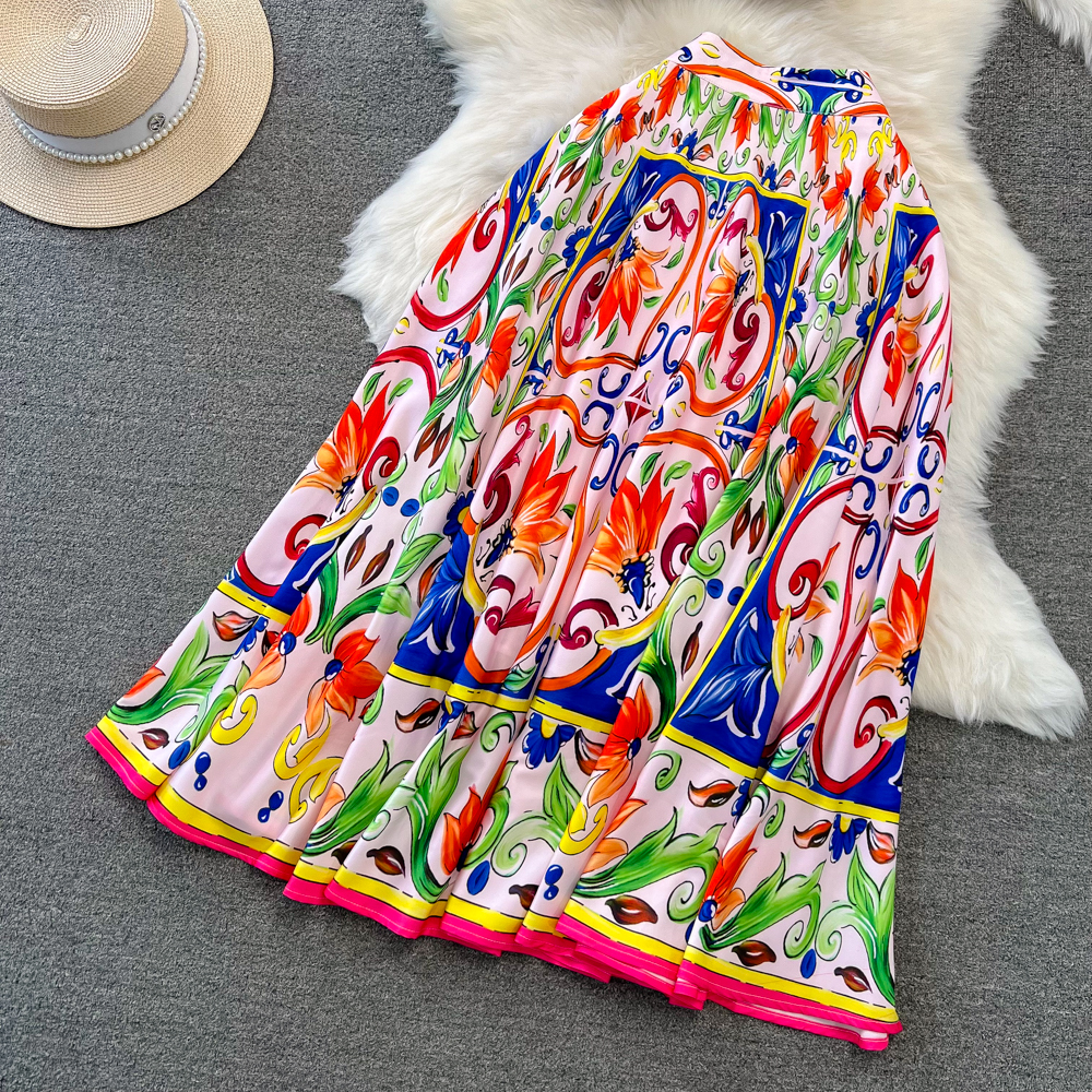 Two Piece Dress Designer Runway Fashion Sexy Two Piece Set Spaghetti Strap Cup Padded Short Top Vintage Print Long Skirt Suit Women New Summer 2024