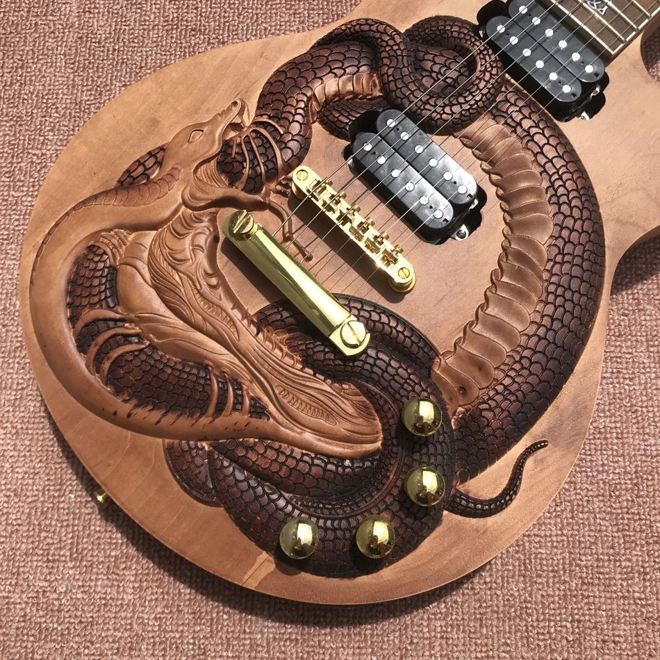 Chitarra elettrica con tastiera in palissandro, serpente intarsiato, rilievo serpente, spedizione gratuita