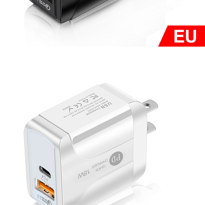 2 portar USB snabb snabb laddare laddning PD 18W Typ C +QC 3.0 EU/US/UK AC WALL 5V/3A 9V/2.4A 12V/1.8A för Huawei Mobiltelefon