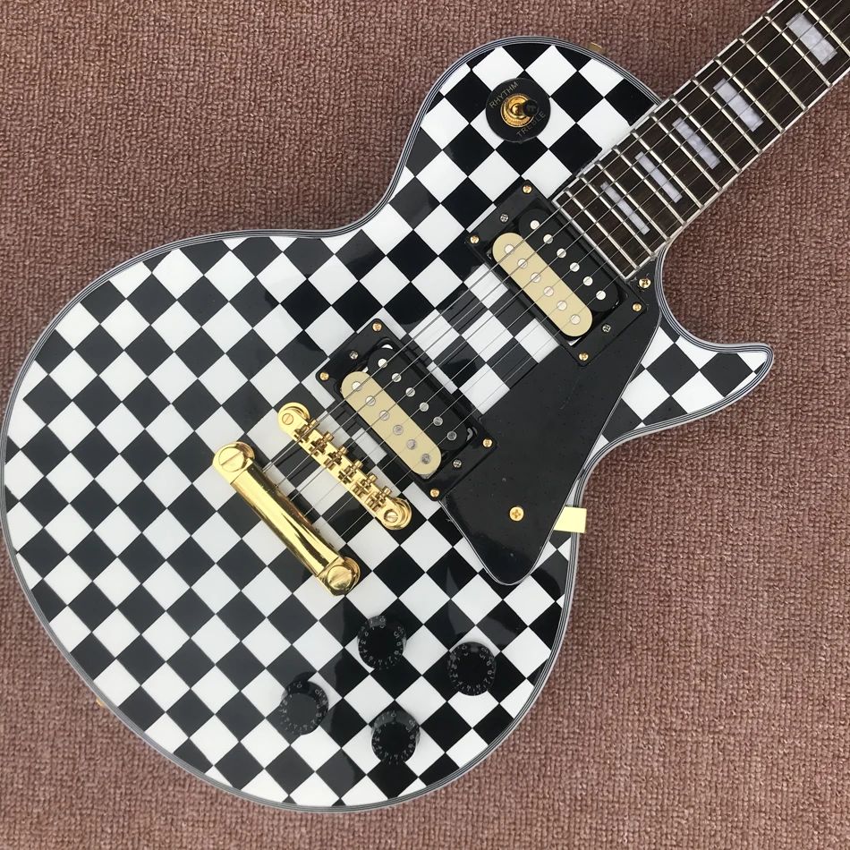 Black and White Lattice Electric Guitar, Rosewood Fingerboard, Gold Hardware, 