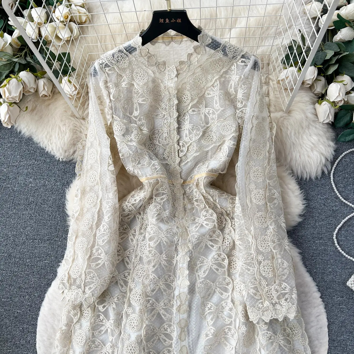 Basic Casual Dresses Women Luxury Flower Embroidery Mesh Dress Festa High Quality Elegant Cocktail Party Robe Vintage Designer Wedding Vestidos 2024