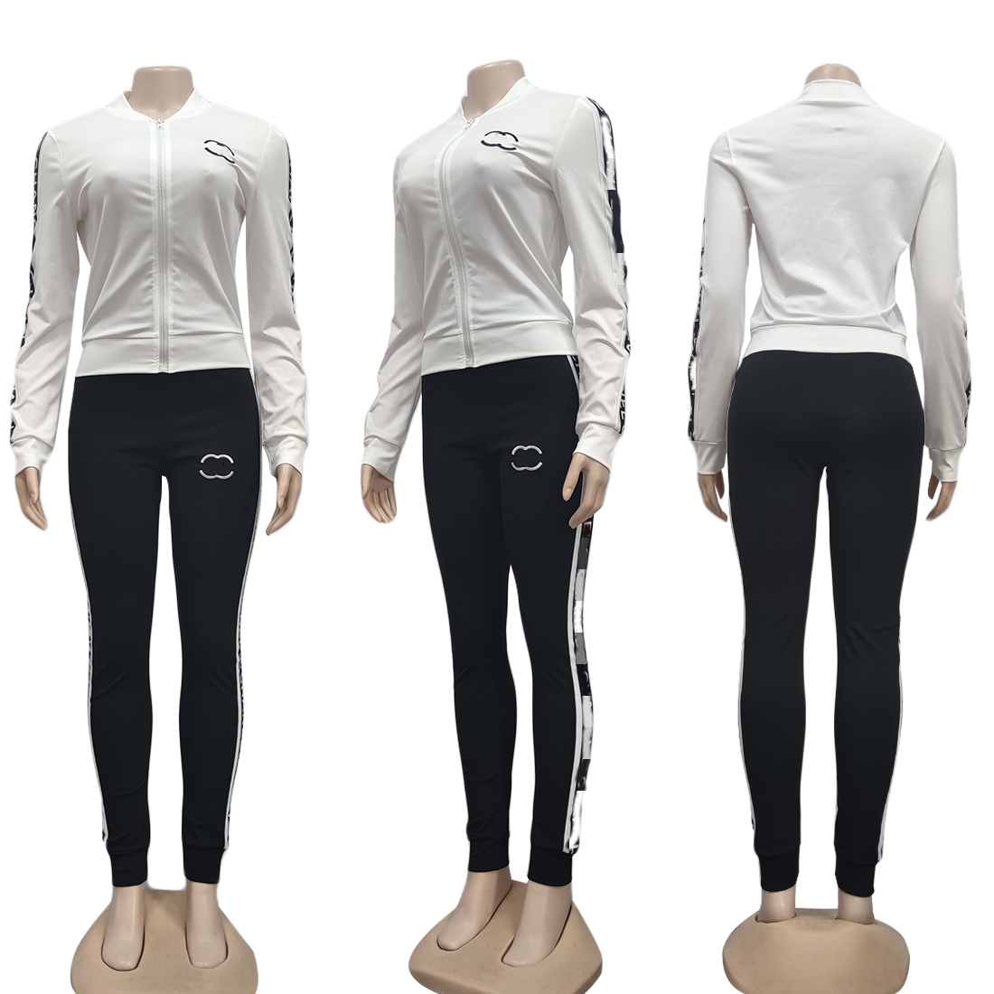 2023 Sporty Two Piece Pants Tracksuit Women Casual Print Jacket and Sweatpants Sets Free Ship