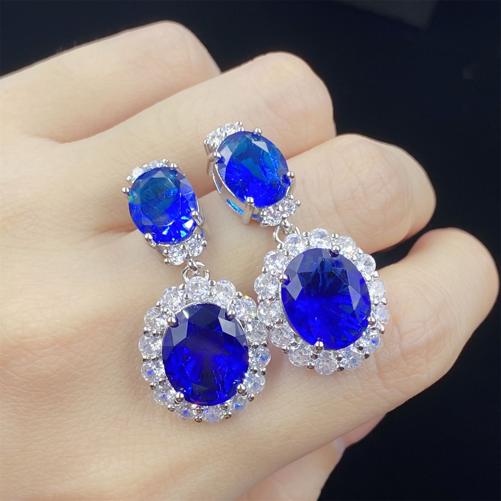 Gioielli da donna Orecchini a perno Simulazione zaffiro blu cristallo zircone orecchini con diamanti tempestati di orecchini stile lungo regalo la fidanzata