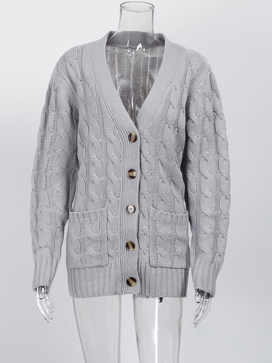 Cardigan lungo da donna maglione autunno cappotto lavorato a maglia caldo tessuto acrilico traspirante scollo a V manica lunga fila singola bottone modello twist S M L taglia Xl