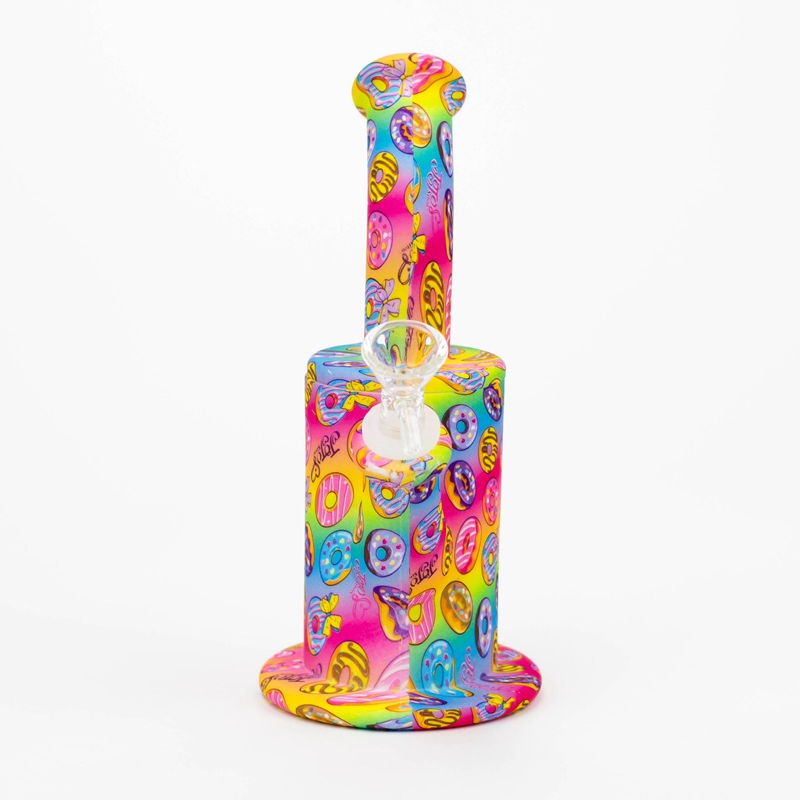 Graphiques colorés Silicone Bong Pipes Kit Pipe à eau Filtre en verre Poignée Entonnoir Bol Herbe Tabac Porte-cigarette Portable Fumer Bubbler Handpipes DHL