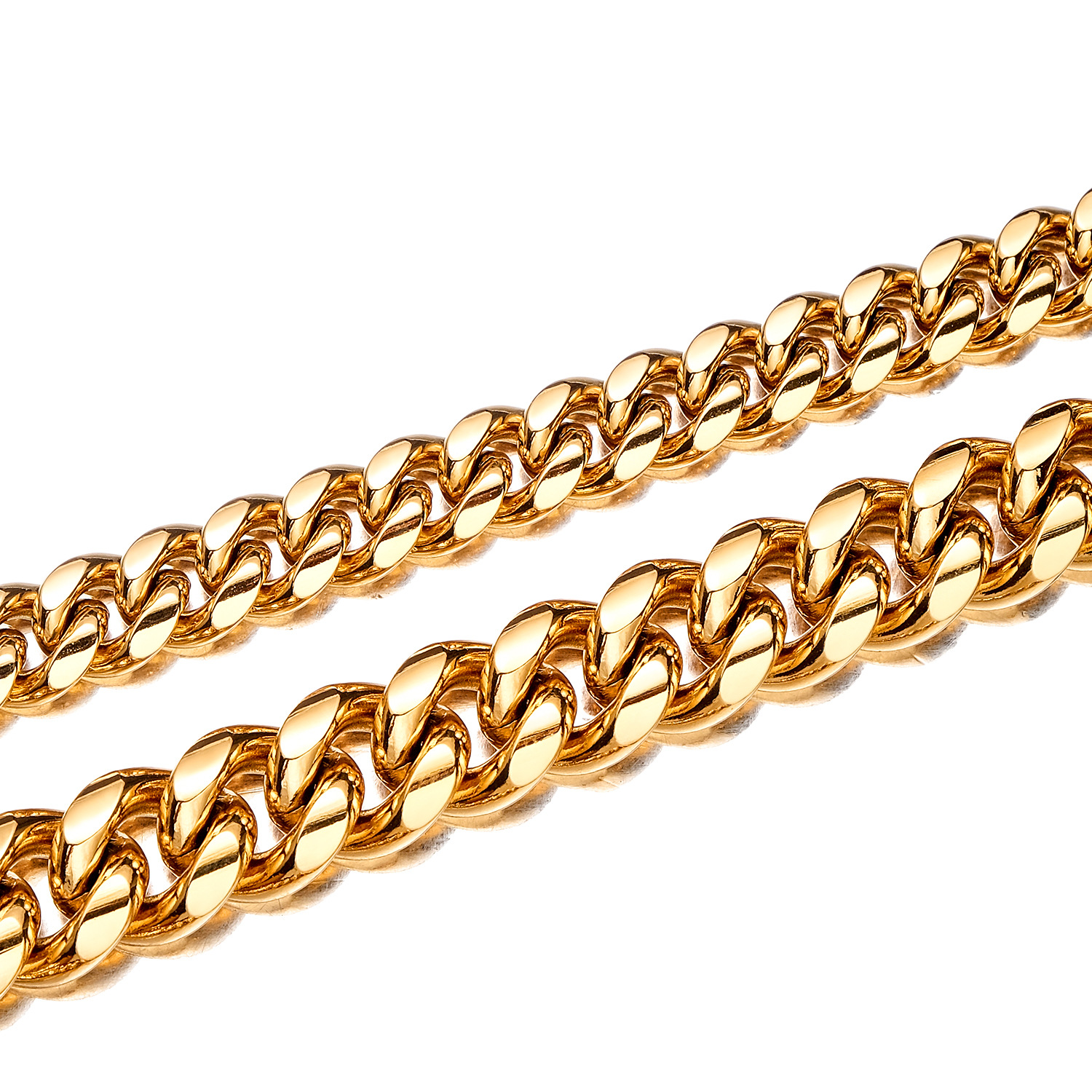 10mm-14mm Hip Hop Stainless Steel Miami Cuban Link Chain Necklace 18K Real Gold Plated Full Zircon Mens Jewelry