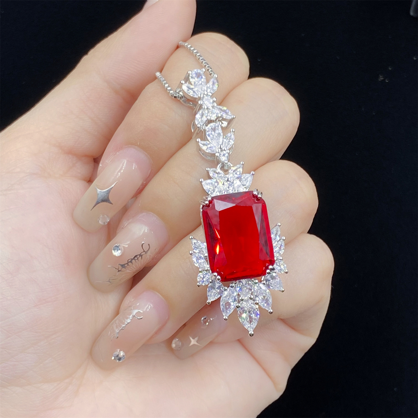 Women Wedding Jewelry Set Simulated Ruby red Crystal zircon Diamond Ring Pendant Necklace Earrings studs Party Birthday Gift