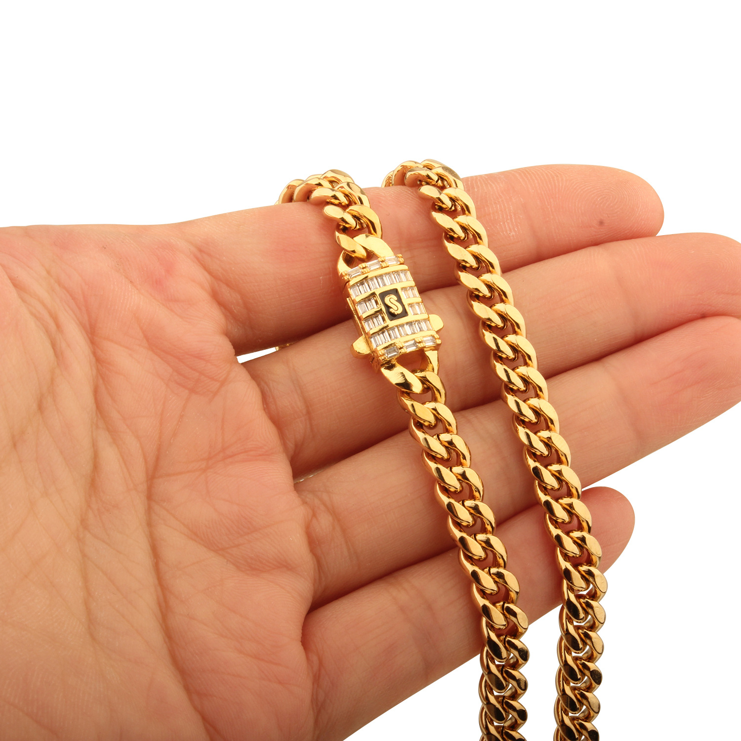 6mm-14 mm hip hop stal nierdzewna Miami Cuban Link Naszyjnik 18K Real Gold Pleated T cyrkon