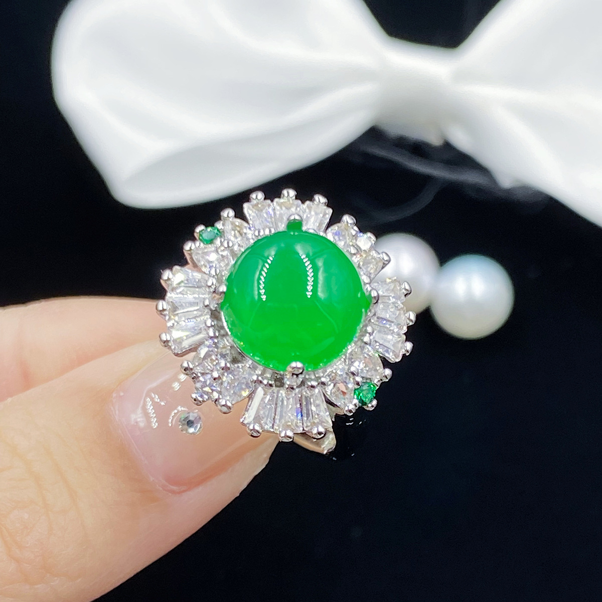 Moda feminina jóias de casamento simulação ágata natural gelo verde calcedônia jade zircão diamante anel aberto namorada festa presente de aniversário ajustável