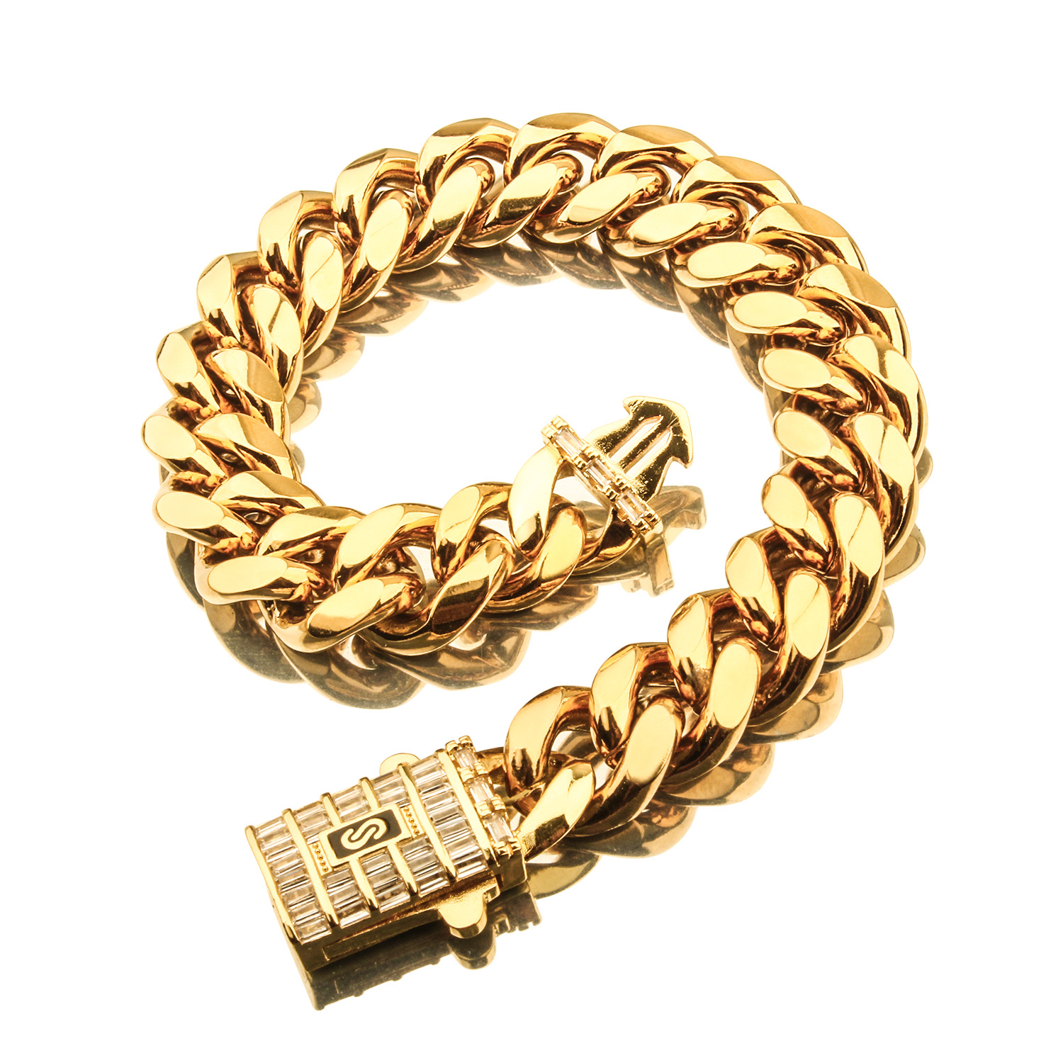 6mm-14 mm hip hop stal nierdzewna Miami Cuban Link Naszyjnik 18K Real Gold Pleated T cyrkon