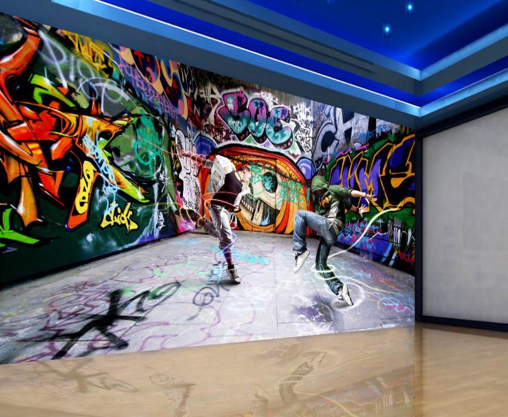 Dansande ungdomsgraffiti väggmålning 3D stereoskopisk tapeter papel parede väggmålning heminredning
