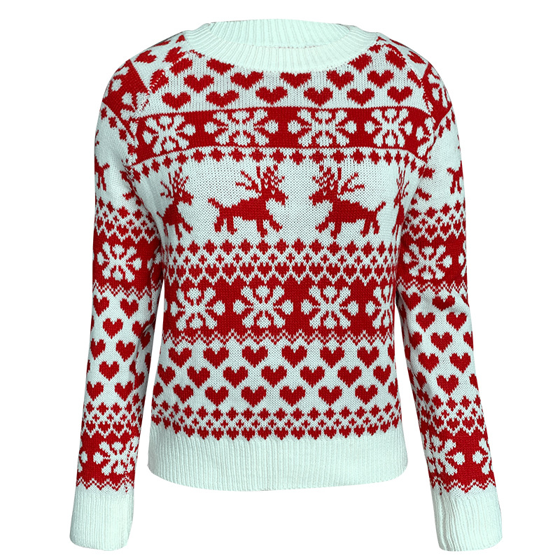 Brzydki świąteczny sweter damski świąteczny dzianin płaszcz swetra swetra czerwony biały renifery wzór płatka śniegu ekipa szyi s m l xl xxl