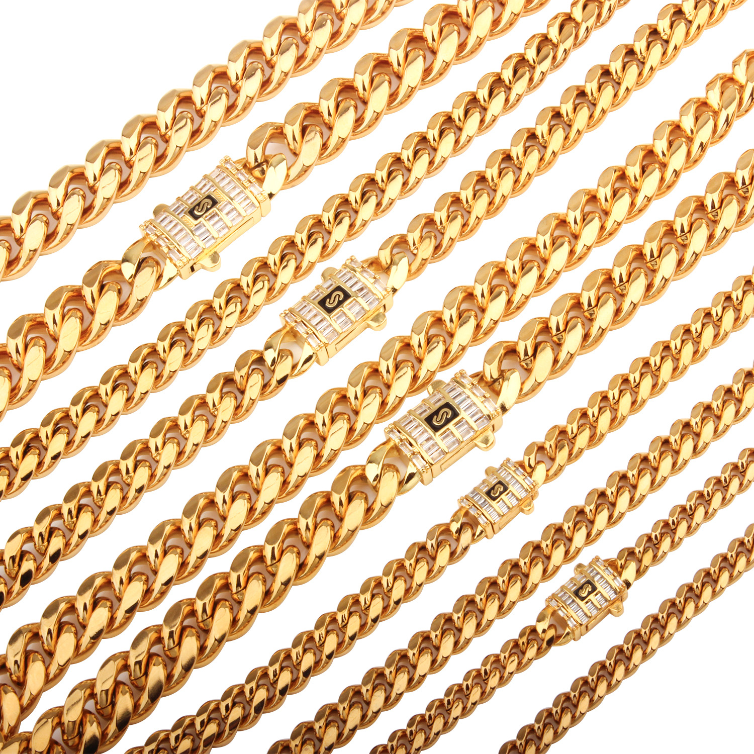 6mm-14mm Hip Hop Stainless Steel Miami Cupan Link Necklace 18K Gold Gold Plated T Zircon Clasp Netlace Netlace Netlace Netlace