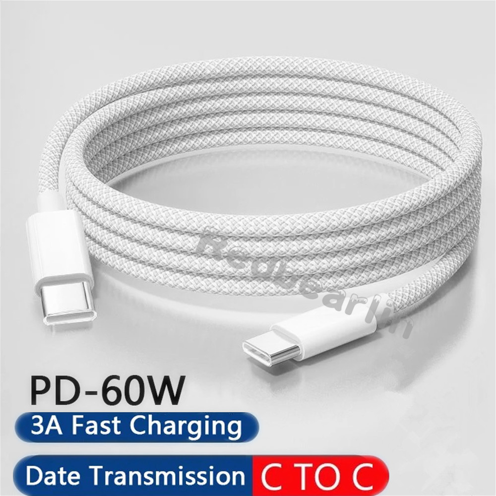 Câble USB C C-C en tissu Nylon 3A Type c à type c PD, 1M 2M 3M 60W, pour téléphone Samsung S20 S22 S23 Xiaomi Huawe