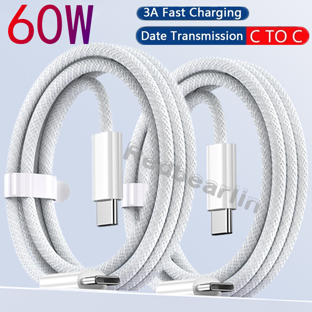 1M 2M 3M 60W Fabric Nylon 3A Typ C till typ C PD-kabel USB C C-C-kablar för Samsung S20 S22 S23 Xiaomi Huawe-telefon